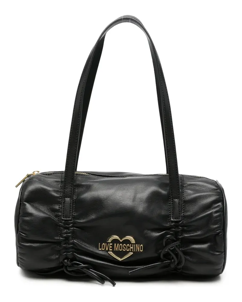 Moschino Geraffter Tote Bag mit Herz-Schild - Schwarz Schwarz