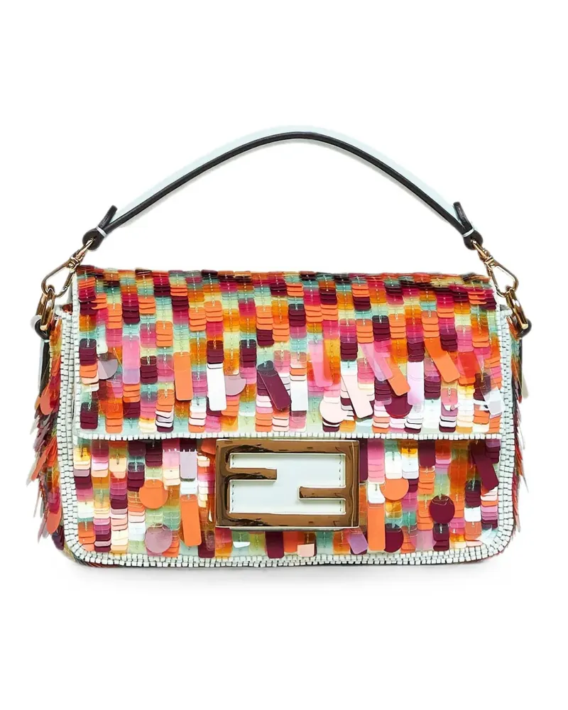 Fendi sequin-embellished leather shoulder bag - Orange Orange
