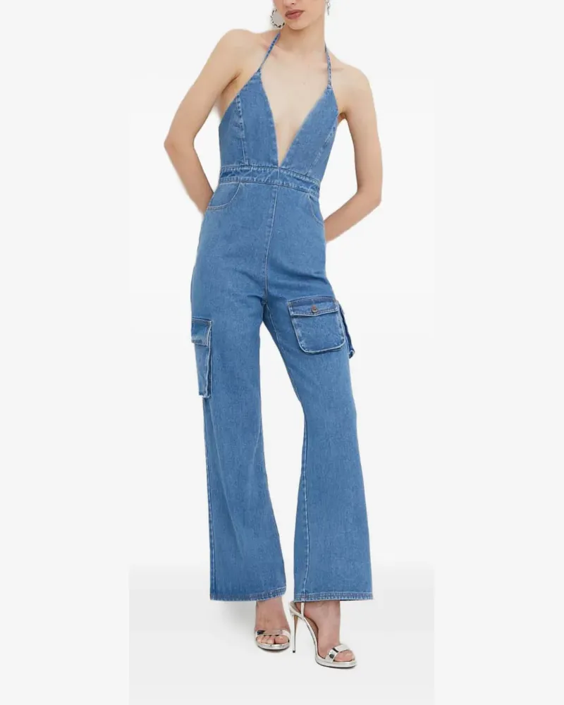 Bardot Neckholder-Jumpsuit mit aufgesetzten Taschen - Blau Blau