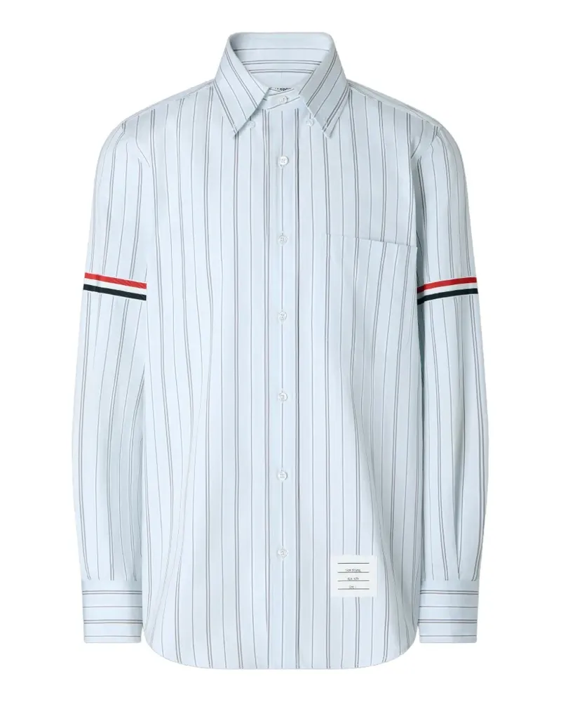 Thom Browne Gestreiftes Popeline-Hemd mit Armbändern - Blau Blau