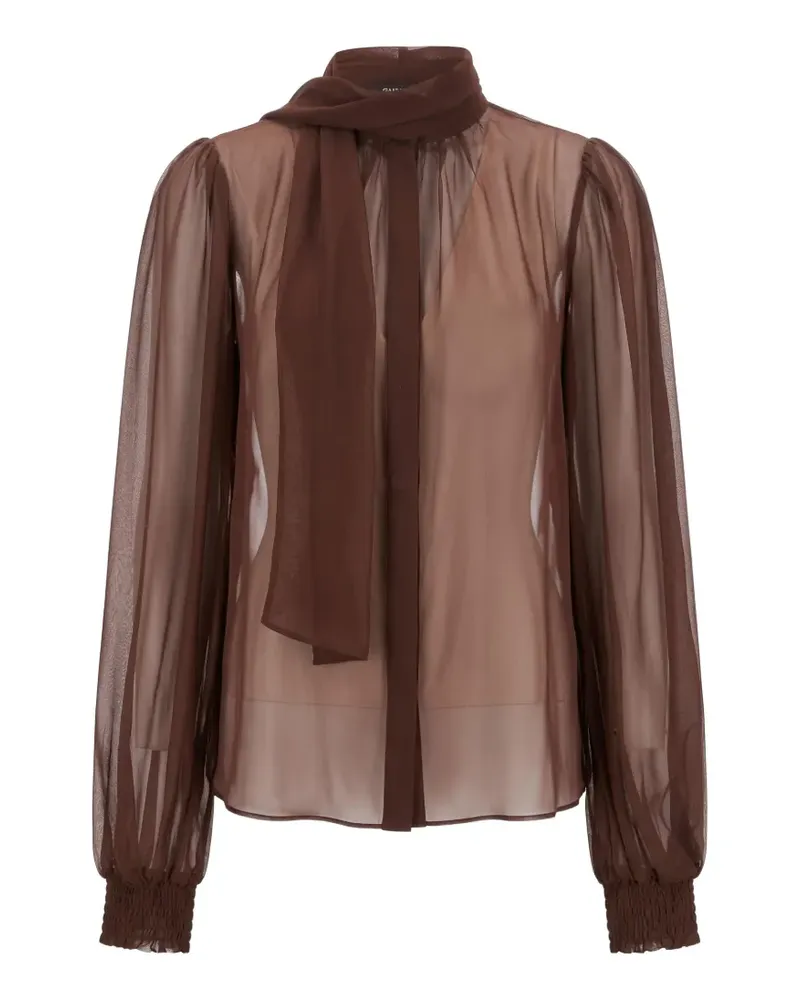 Retrofête sheer neck-tie blouse - Braun Braun