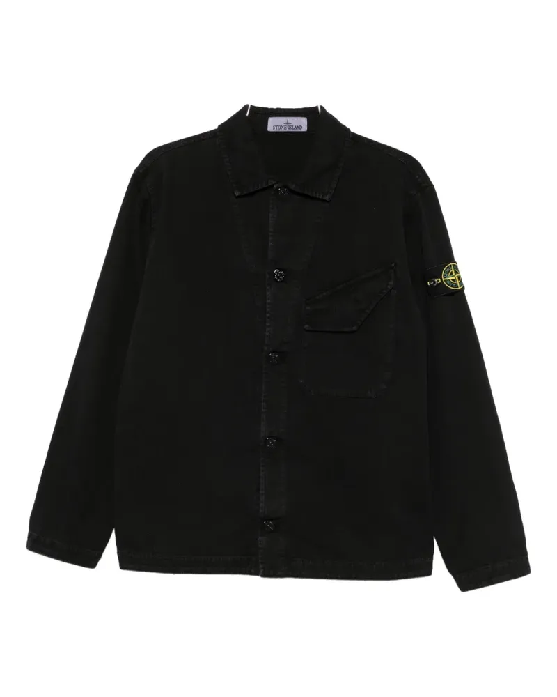 Stone Island logo-patch chest-pocket shirt jacket - Schwarz Schwarz