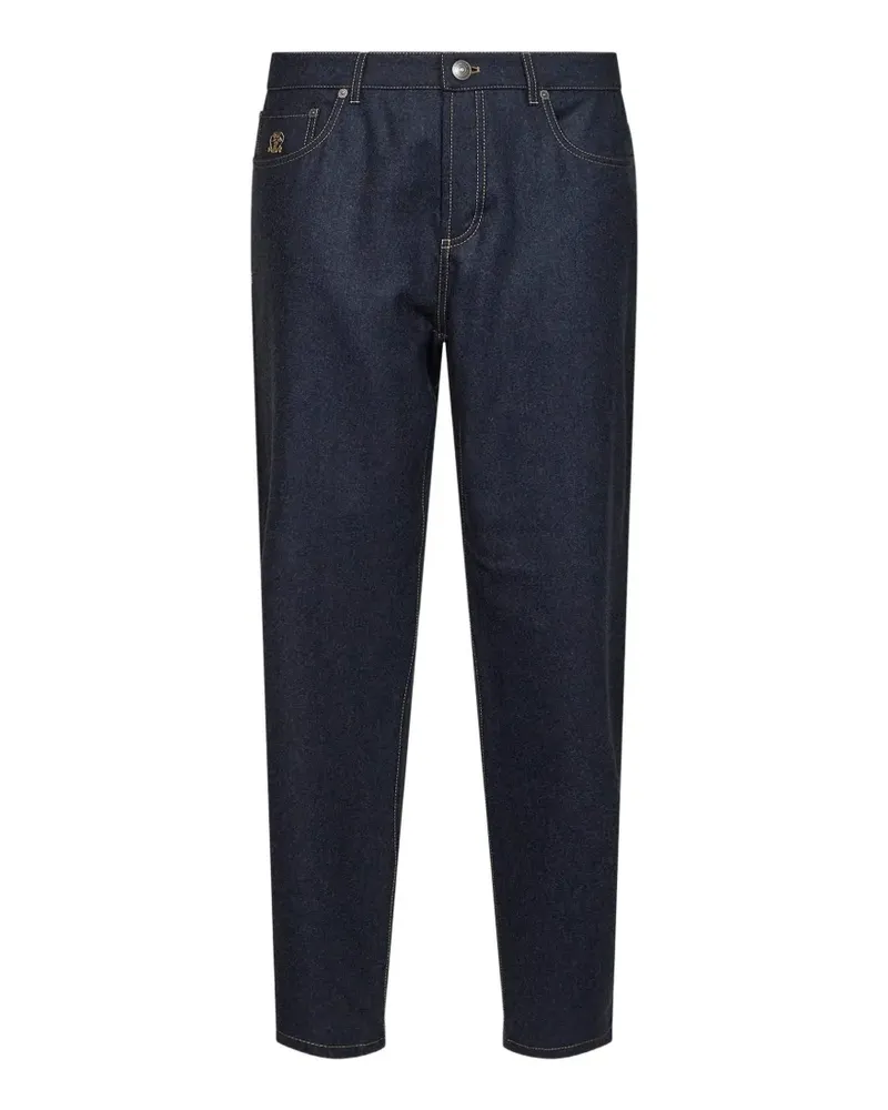 Brunello Cucinelli Solomeo crest embroidered trousers - Blau Blau