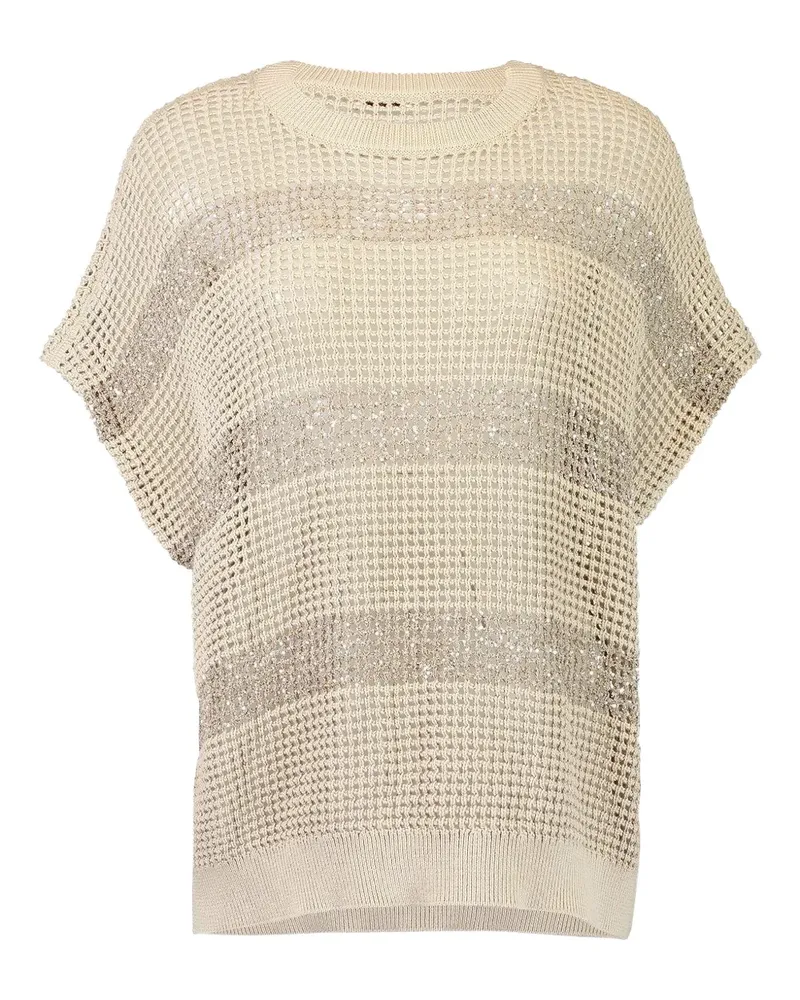 Brunello Cucinelli Gestreiftes Oberteil mit rundem Ausschnitt - Nude Nude