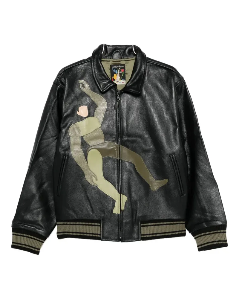 KidSuper leather bomber jacket - Schwarz Schwarz