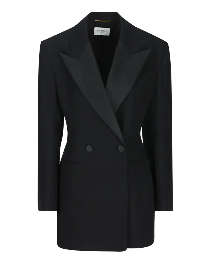 Saint Laurent double-breasted tuxedo jacket in grain de poudre - Schwarz Schwarz