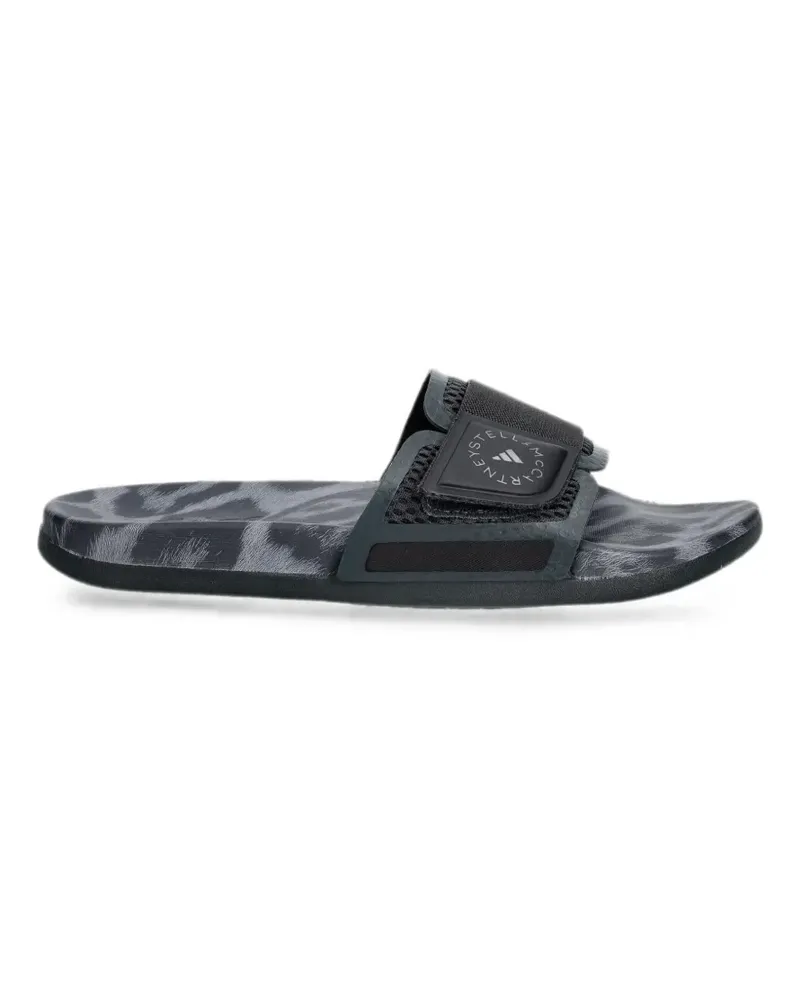 adidas Pantoletten mit Leopardenprint und Klettverschluss - Schwarz Schwarz