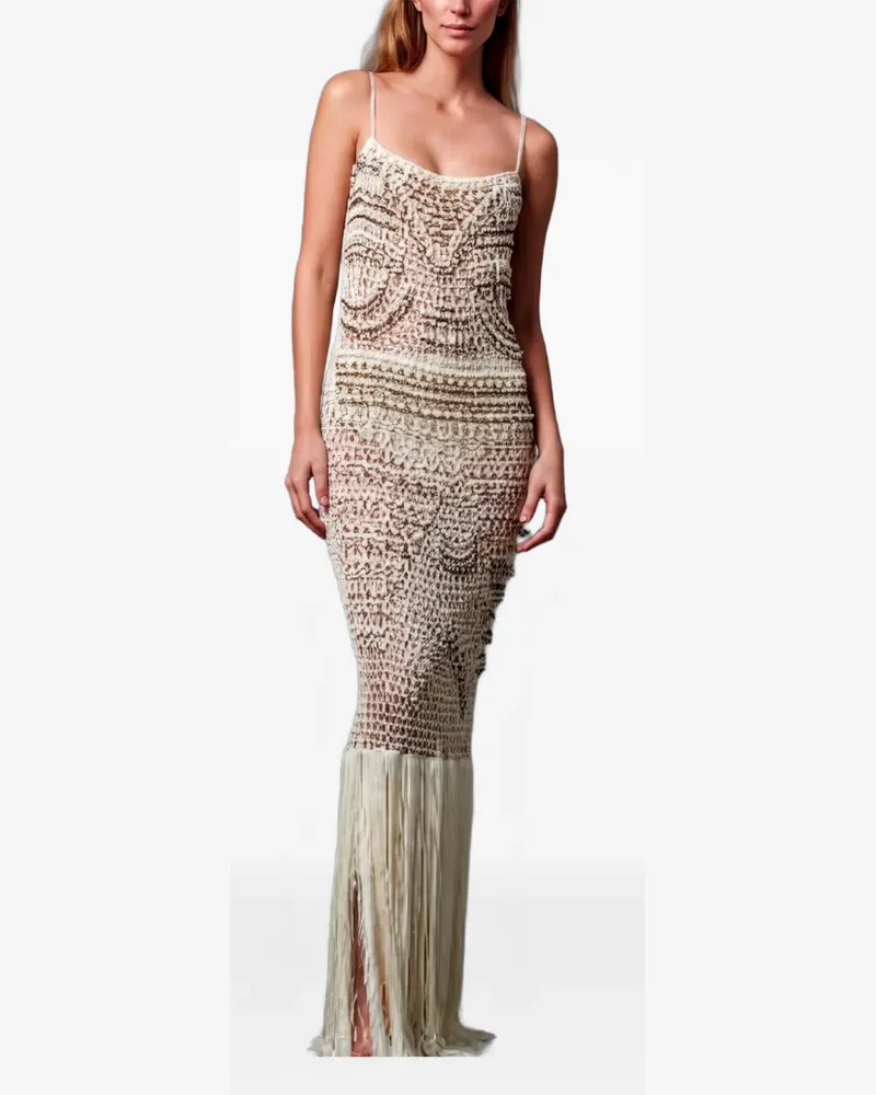 BLESS Takara fringed maxi dress - Nude Nude