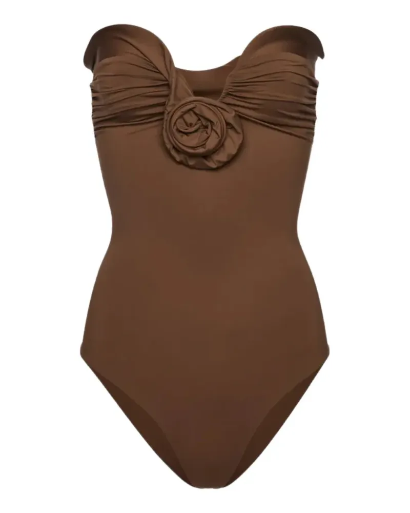 Magda Butrym ruffled flower-detail swimsuit - Braun Braun