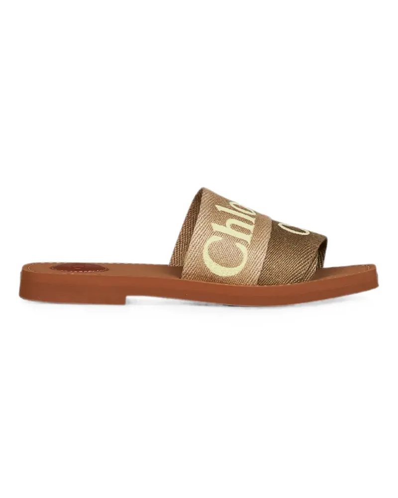 Chloé logo-embroidered square-toe sandals - Nude Nude