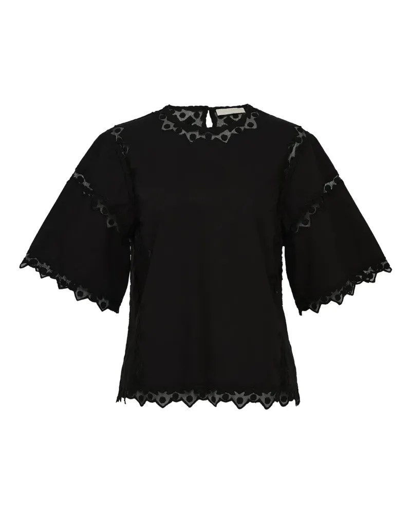 Ulla Johnson lace-trimmed short-sleeve blouse - Schwarz Schwarz