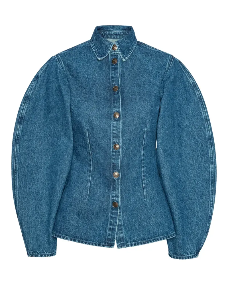 ROTATE Birger Christensen Schmales Jeanshemd mit Puffärmeln - Blau Blau