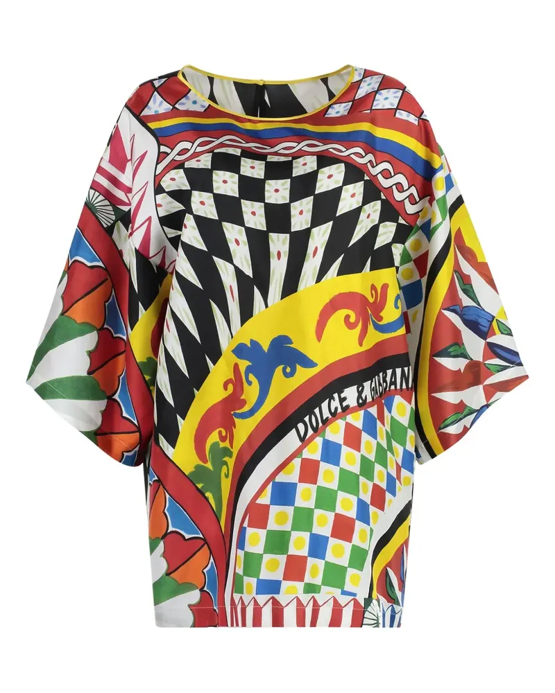 Dolce & Gabbana Seidenbluse mit Print - Weiß Weiß