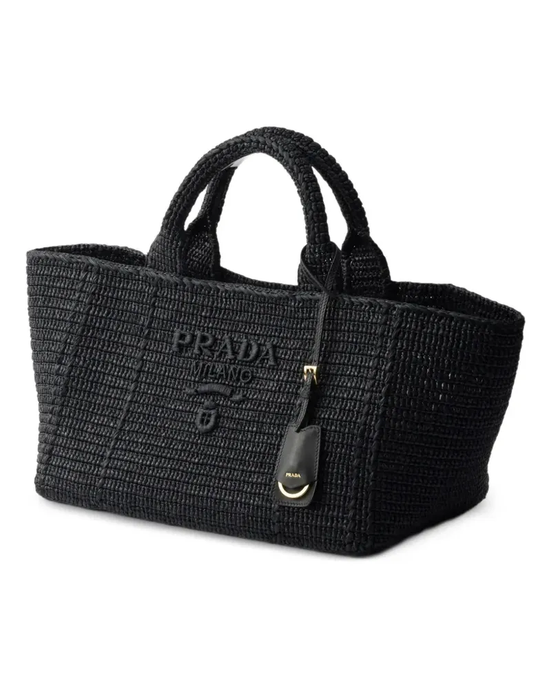 Prada large crochet tote bag with leather details - Schwarz Schwarz
