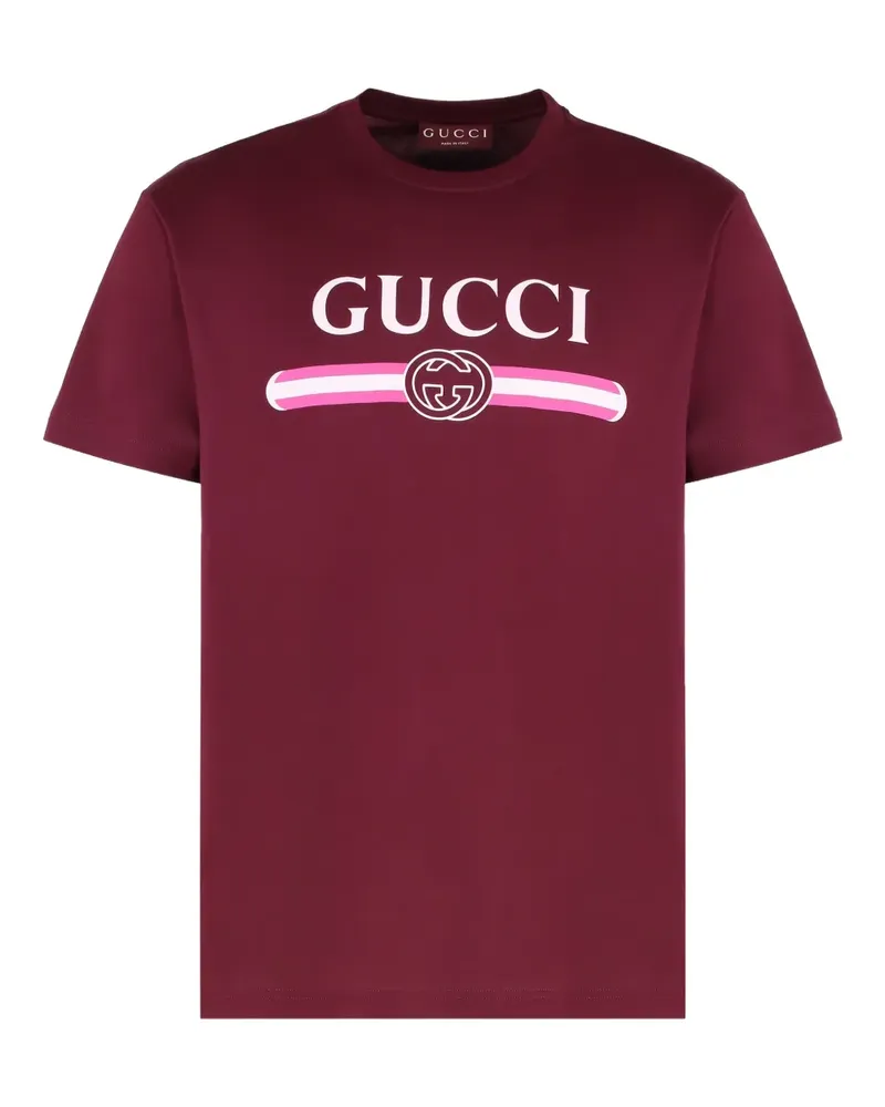 Gucci Geripptes T-Shirt mit Logo-Print - Rot Rot