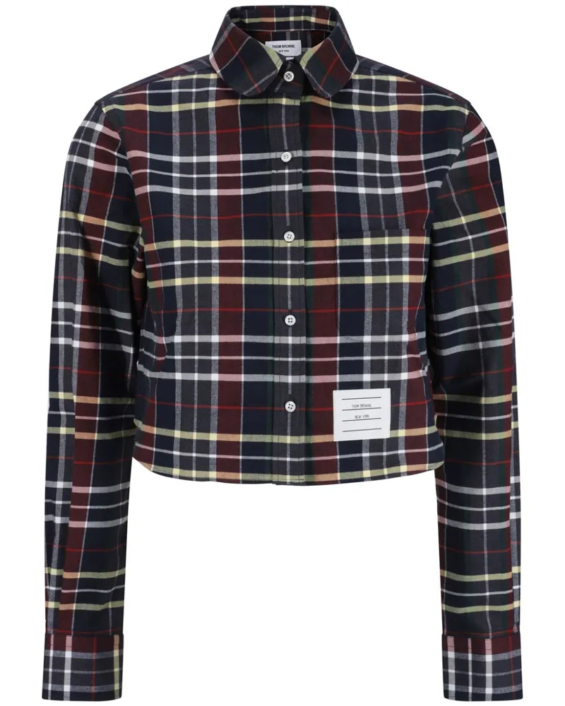 Thom Browne Hunting Cropped-Hemd mit Schottenkaro - Blau Blau