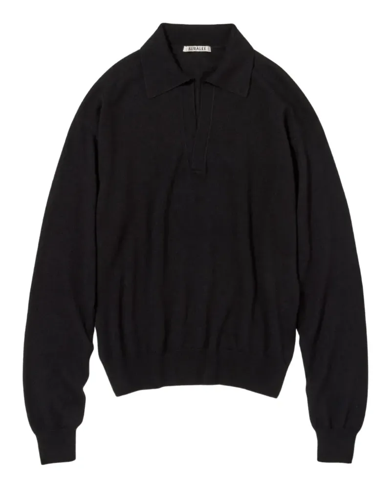 AURALEE V-neck polo top - Schwarz Schwarz