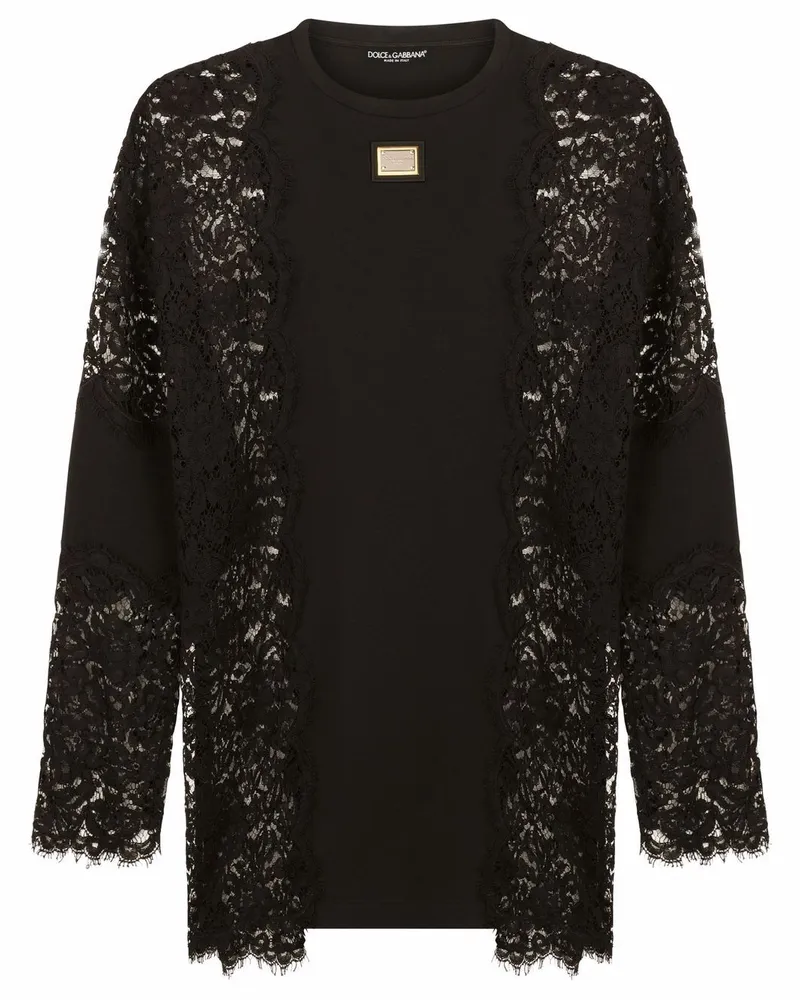 Dolce & Gabbana Langärmeliges T-Shirt mit Spitzendetails - Schwarz Schwarz