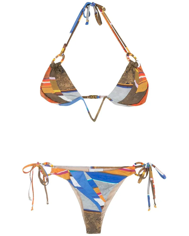 Amir Slama Bikini mit Print - Blau Blau