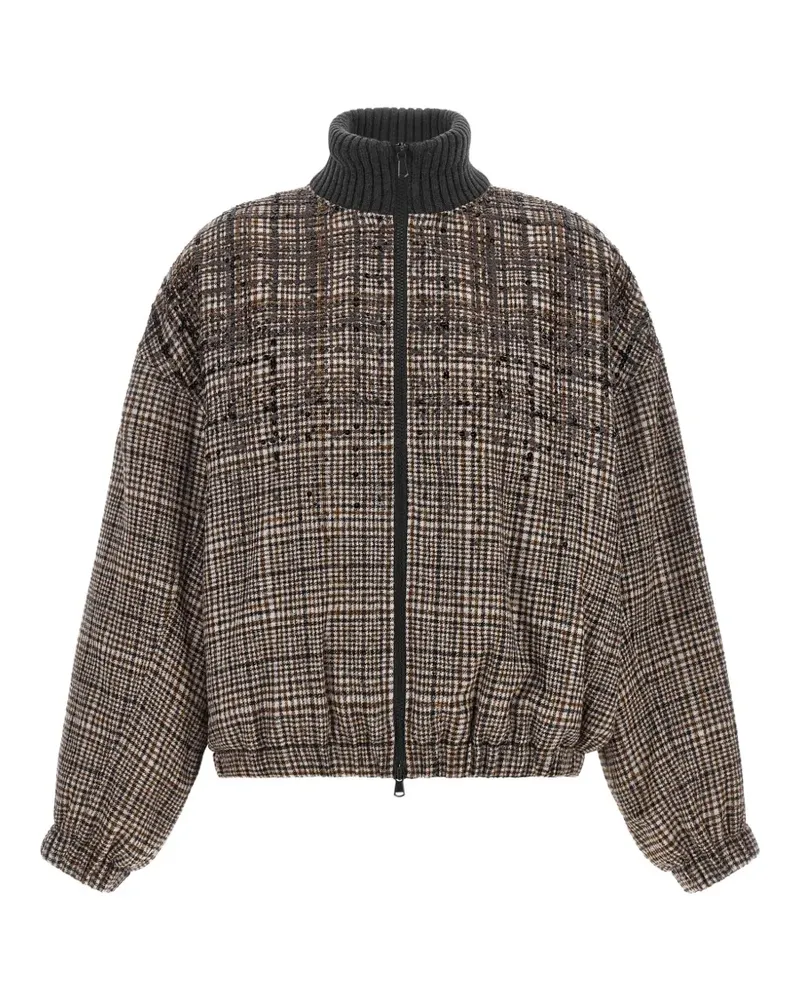 Brunello Cucinelli sequin-embellished check bomber jacket - Braun Braun
