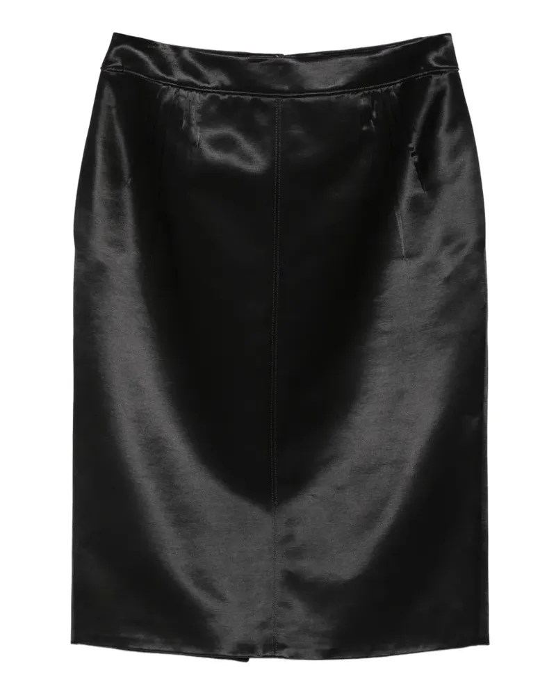 Saint Laurent satin-effect Cassandre-charm midi skirt - Schwarz Schwarz
