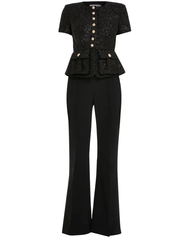 Self-Portrait Bouclé-Jumpsuit mit Lametta - Schwarz Schwarz