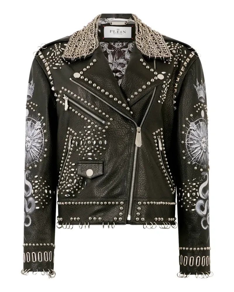 Philipp Plein Bikerjacke mit Nieten - Schwarz Schwarz