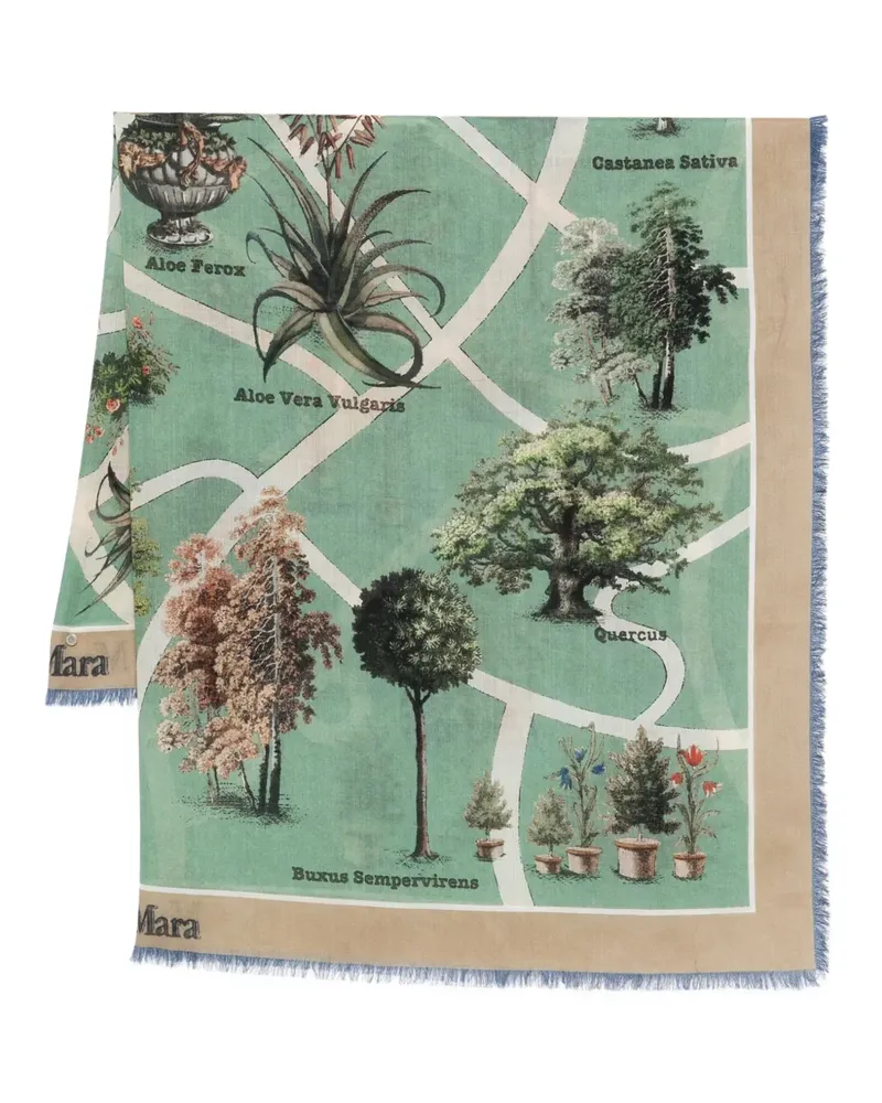 Max Mara FRIDA Fransenschal mit botanischem Print - Blau Blau