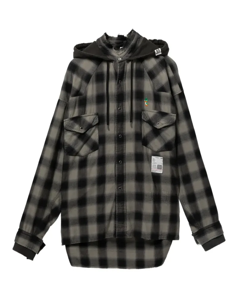 MIHARAYASUHIRO hooded plaid shirt - Schwarz Schwarz