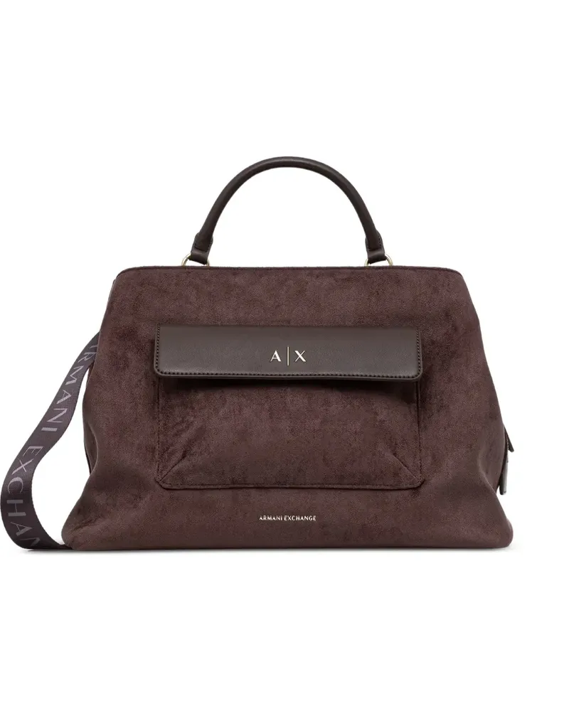 Armani Exchange suede-effect logo-strap tote bag - Braun Braun