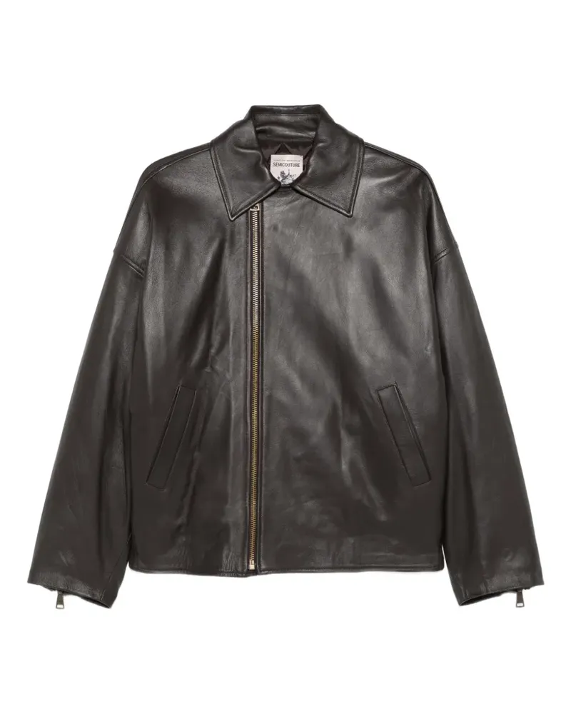 Semicouture leather zip-up jacket - Braun Braun