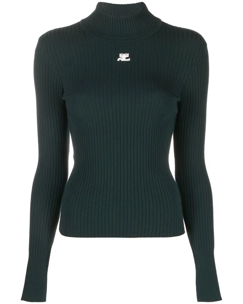 Courrèges Gerippter Pullover mit Logo-Patch - Grün Grün