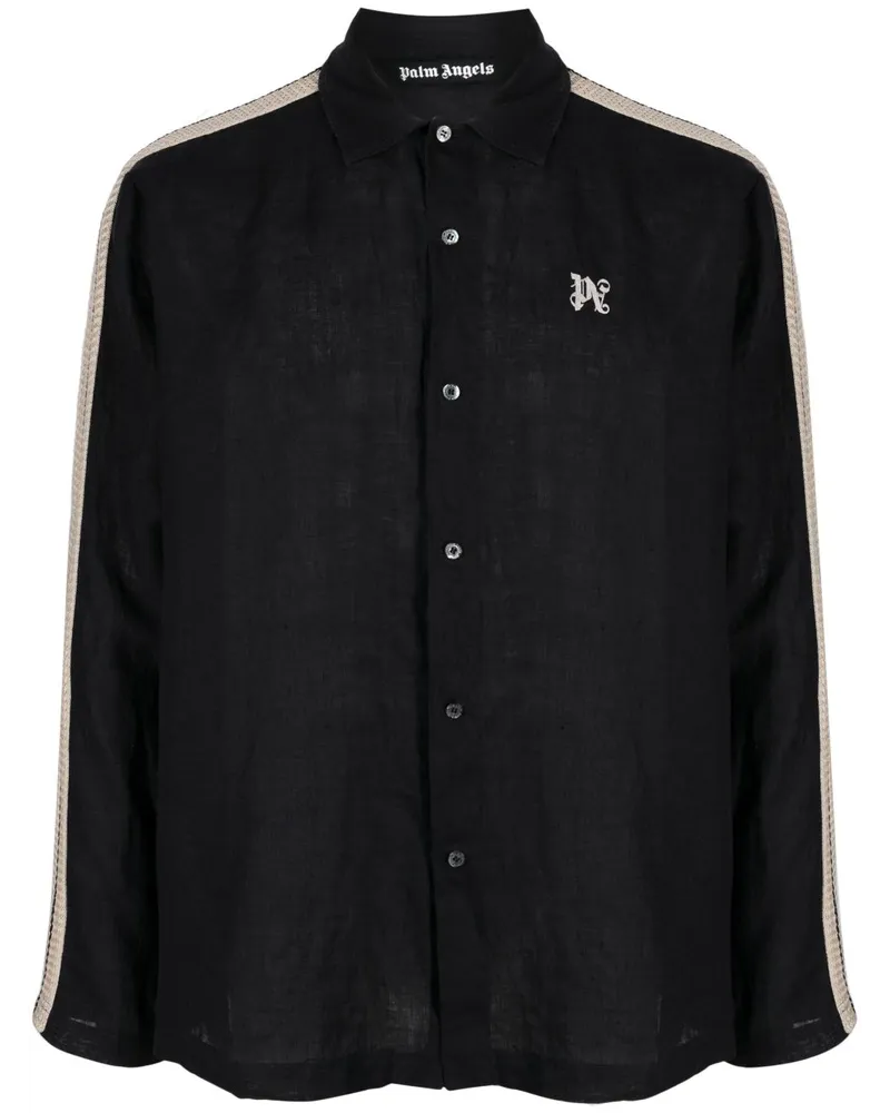 Palm Angels Leinenhemd mit Monogramm-Print - Schwarz Schwarz