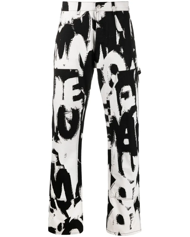 Alexander McQueen Gerade Jeans mit Graffiti-Print - Weiß Weiß