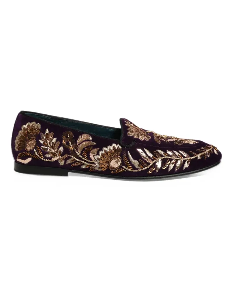 Dolce & Gabbana violet velvet floral-embroidery loafers - Violett Violett