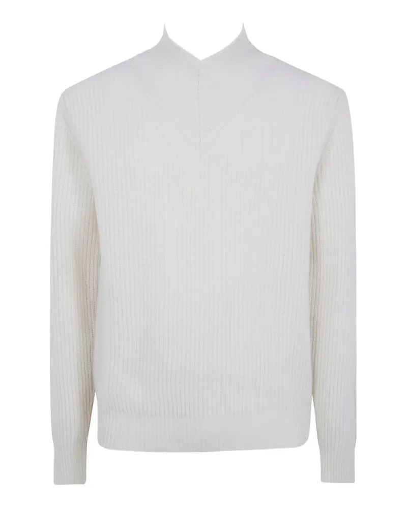 CRUNA ribbed V-neck sweater - Weiß Weiß