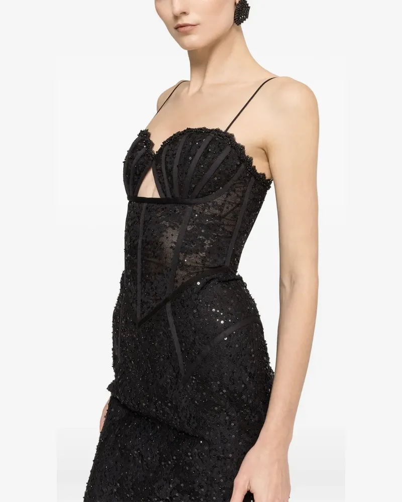 NISSA exaggerated hip lace midi dress - Schwarz Schwarz