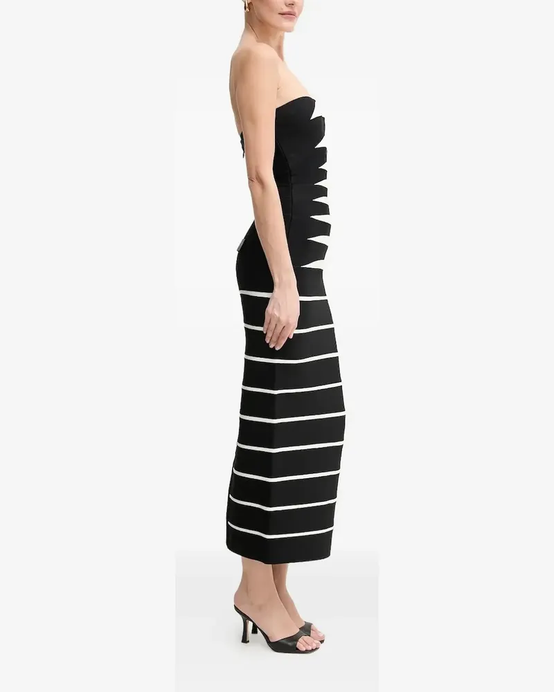 Hervé Léger Schulterfreies Midikleid mit Streifen - Schwarz Schwarz
