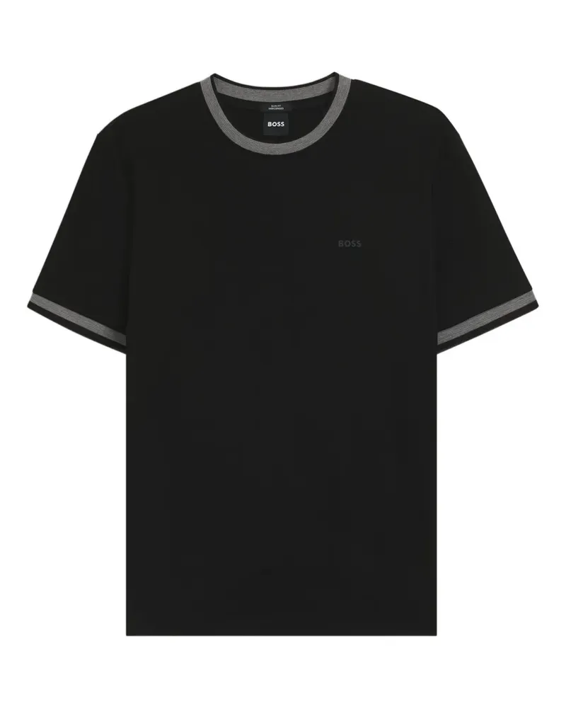HUGO BOSS T-Shirt mit Kontrastkragen - Schwarz Schwarz