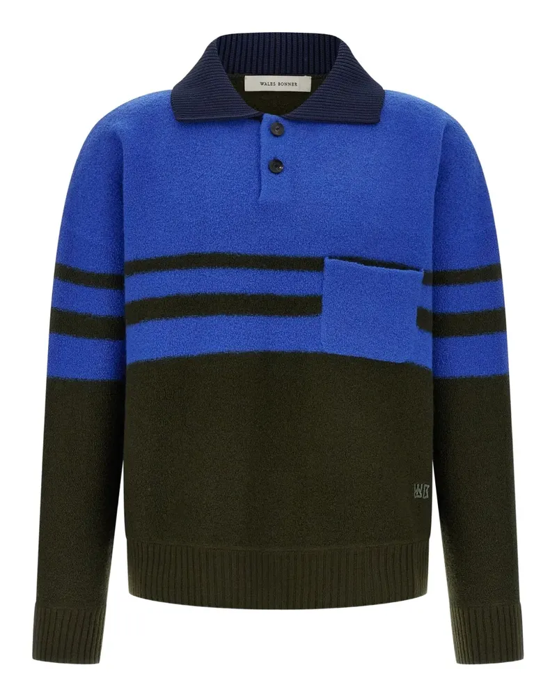 Wales Bonner Calm Poloshirt mit Streifeneinsatz - Schwarz Schwarz