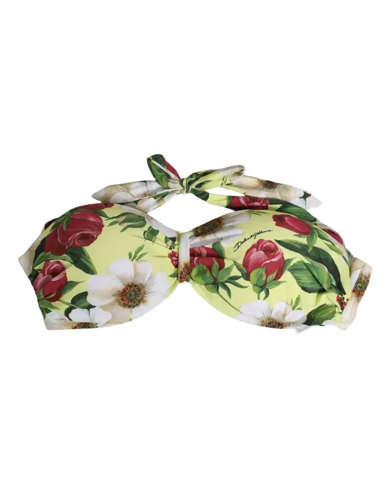 Dolce & Gabbana floral-print halterneck bikini top - Gelb Gelb