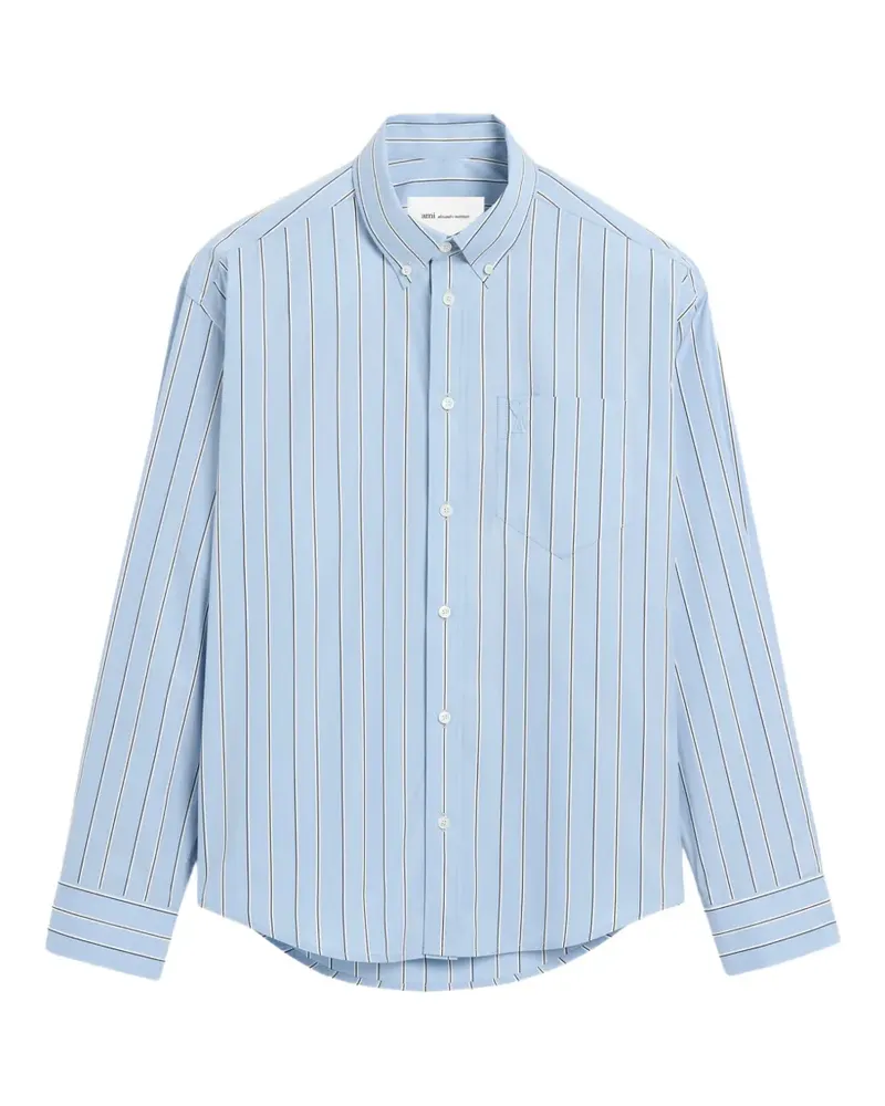 AMI Paris Gestreiftes Baumwollhemd mit Ami de Coeur-Prägung - Blau Blau