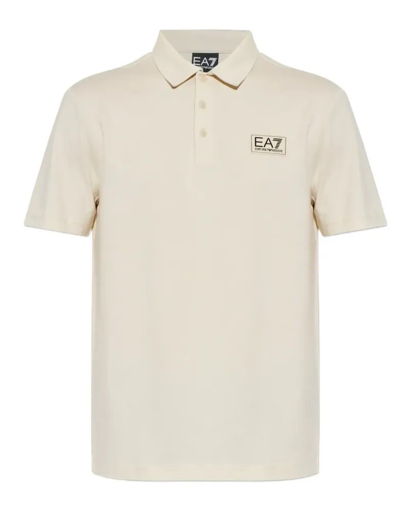 EA7 logo-patch short-sleeve polo shirt - Nude Nude
