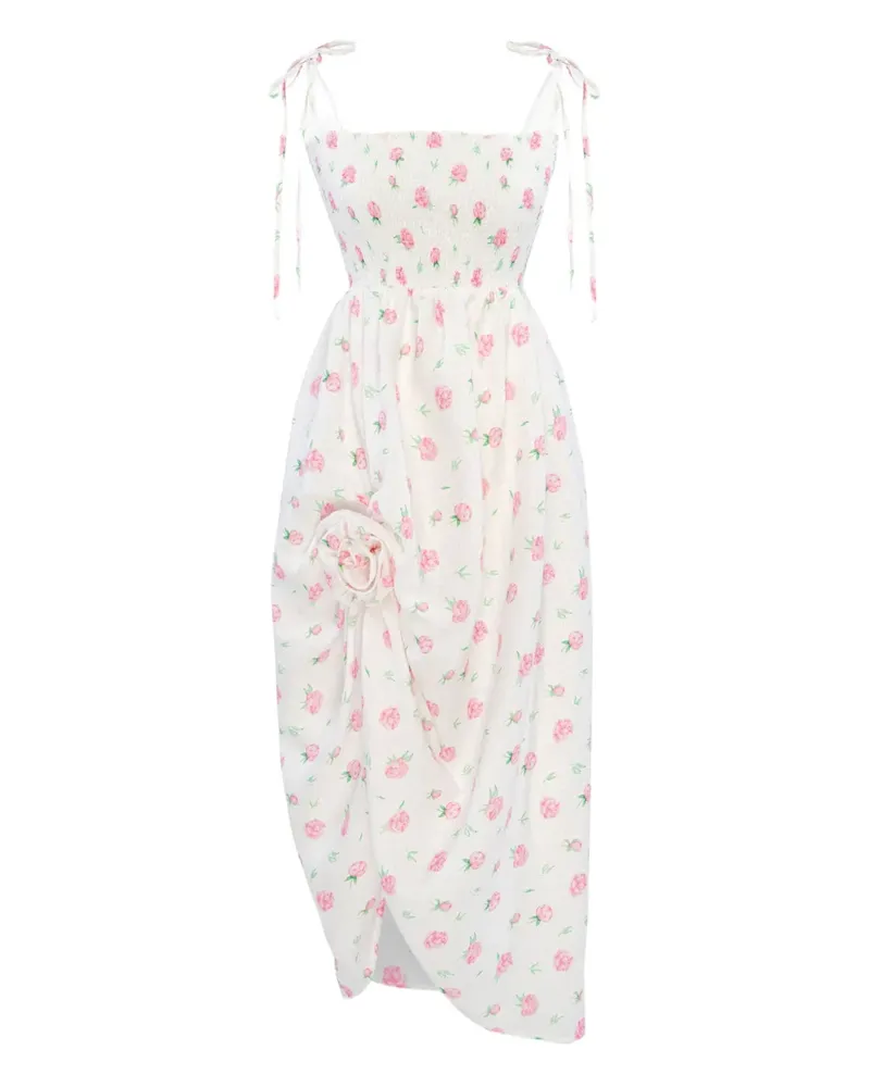SLEEPER Midikleid mit Blumen-Print - Weiß Weiß