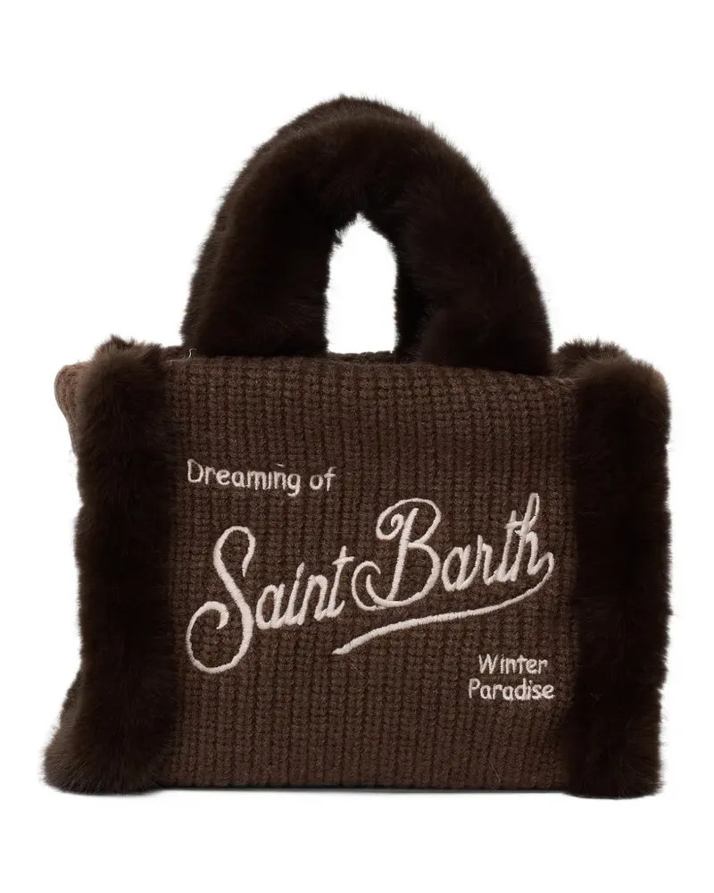 MC2 Saint Barth Mini Kosmetiktasche aus geripptem Faux Shearling mit Henkeln aus Faux Fur - Braun Braun
