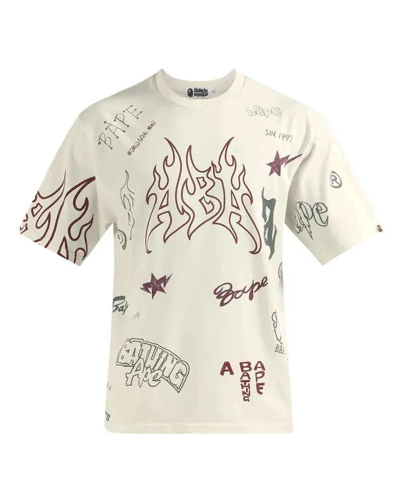 BAPE World Gone Mad T-Shirt mit grafischem Print - Weiß Weiß