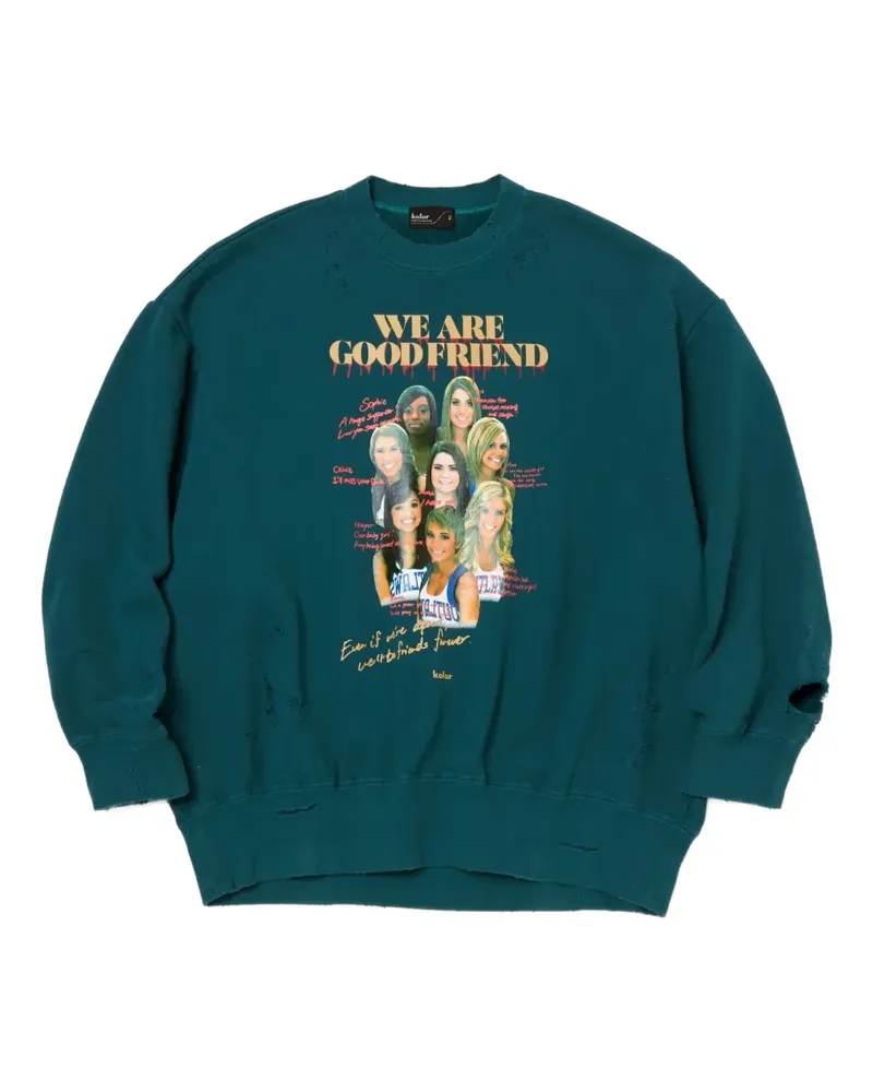 kolor Distressed-Sweatshirt mit Print - Grün Grün
