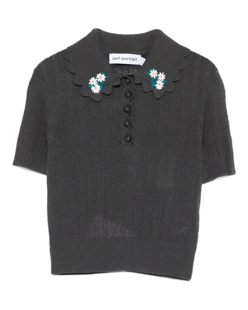 Self-Portrait floral-appliqué polo shirt - Grau Grau