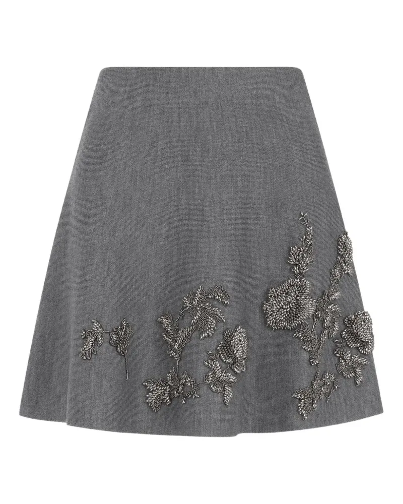 Oscar de la Renta A-Linien-Minirock mit Pfingstrosen-Stickerei - Grau Grau