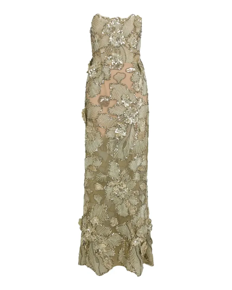 BRONX AND BANCO Farah sequin-floral maxi dress - Gold Gold